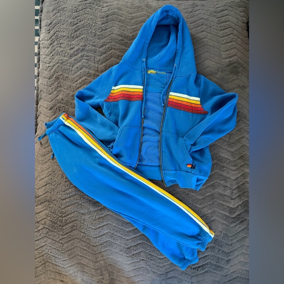 Aviator Nation Other - Bundle / lot Aviator Nation Blue Jogger Set with Rainbow Stripes - small